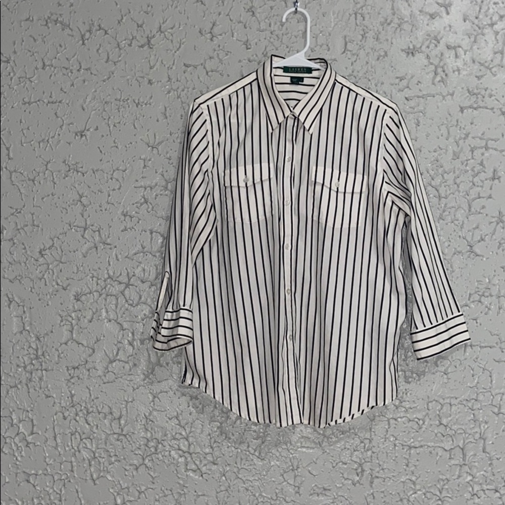 Ralph Lauren white black stripe collar shirt